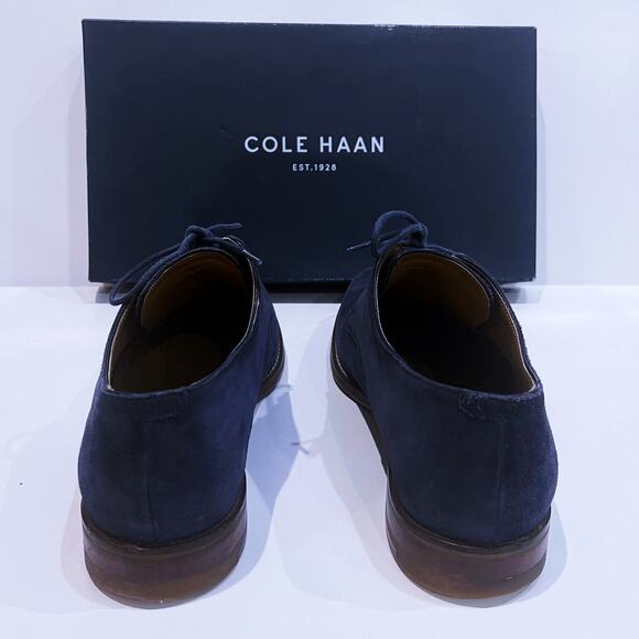 Cole Haan 8.5 M Cambridge Plain Oxford Blue Suede Leather Lace-Up Almond Toe - Picture 8 of 13